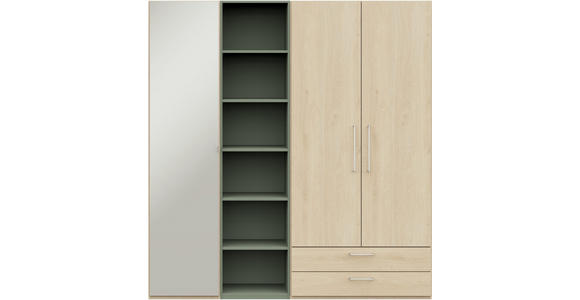 KLEIDERSCHRANK 3-türig Eichefarben, Salbeigrün  - Edelstahlfarben/Eichefarben, Design, Glas/Holzwerkstoff (202,6/213,6/59,3cm) - Cantus