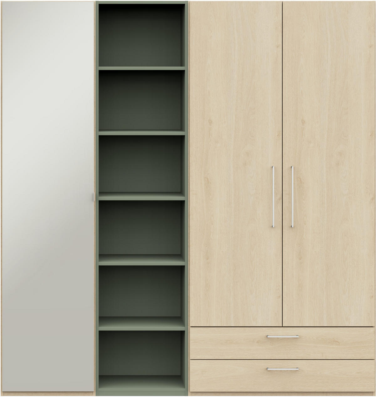 KLEIDERSCHRANK in Eichefarben, Salbeigrün  - Edelstahlfarben/Eichefarben, Design, Glas/Holzwerkstoff (202,6/213,6/59,3cm) - Cantus