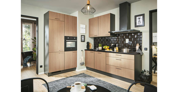 ECKKÜCHE 120/220 cm in Graphitfarben, Schwarz, Eichefarben - Chromfarben/Eichefarben, Design, Holzwerkstoff/Metall (120/220cm) - Xora