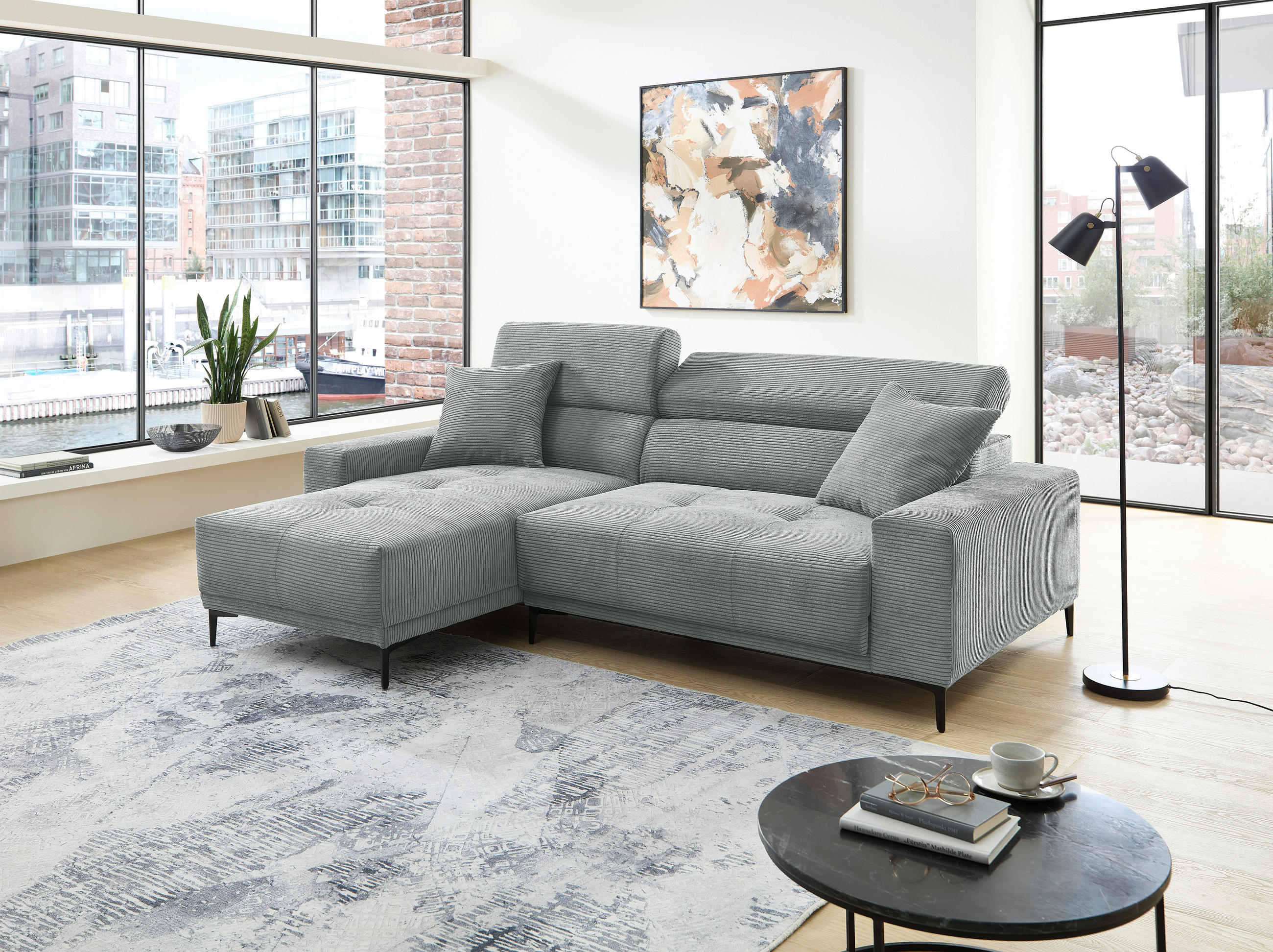 ECKSOFA Cord Hellblau  - Schwarz/Hellblau, Basics, Textil/Metall (183/250cm) - Livetastic