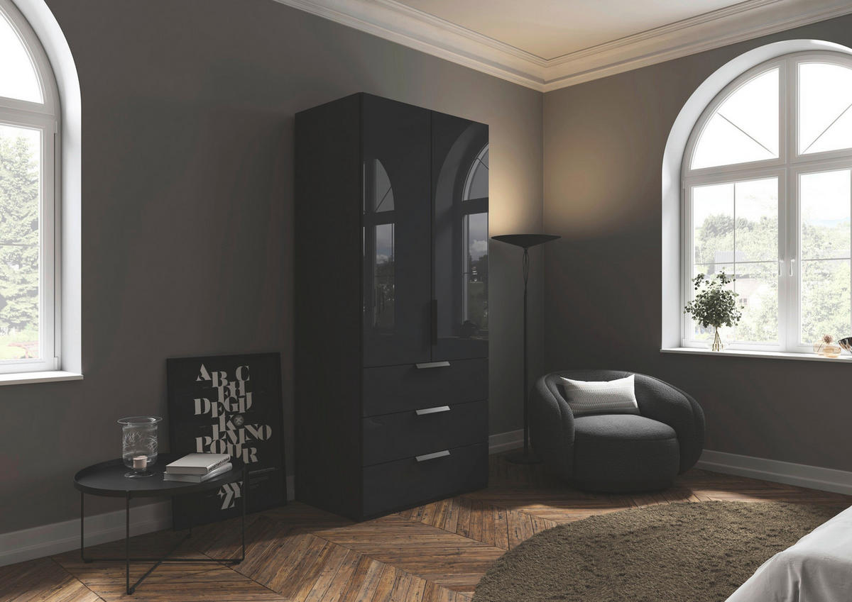 DREHTÜRENSCHRANK 101/223/61 cm,  in Graphitfarben, 2-türig  - Graphitfarben, Basics, Glas/Holzwerkstoff (101/223/61cm) - Novel