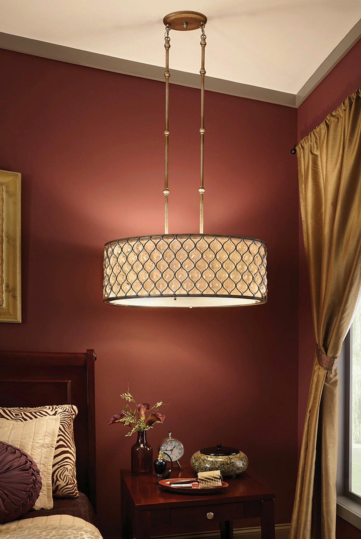 HÄNGELEUCHTE 81.6/44.8/41.3 cm    - Silberfarben, Konventionell, Glas/Textil (81.6/44.8/41.3cm) - Elstead Lighting
