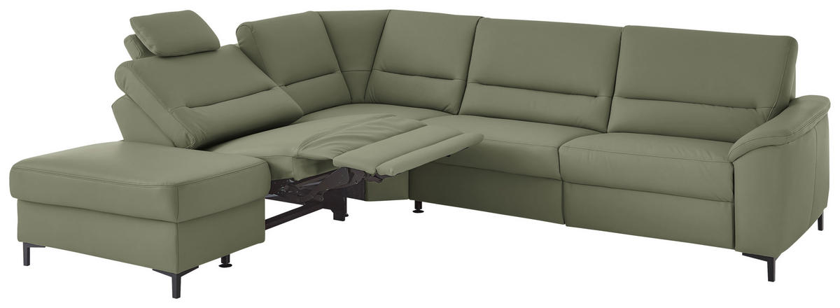ECKSOFA Echtleder Olivgrün  - Schwarz/Olivgrün, Konventionell, Leder/Metall (249/290cm) - Beldomo Premium