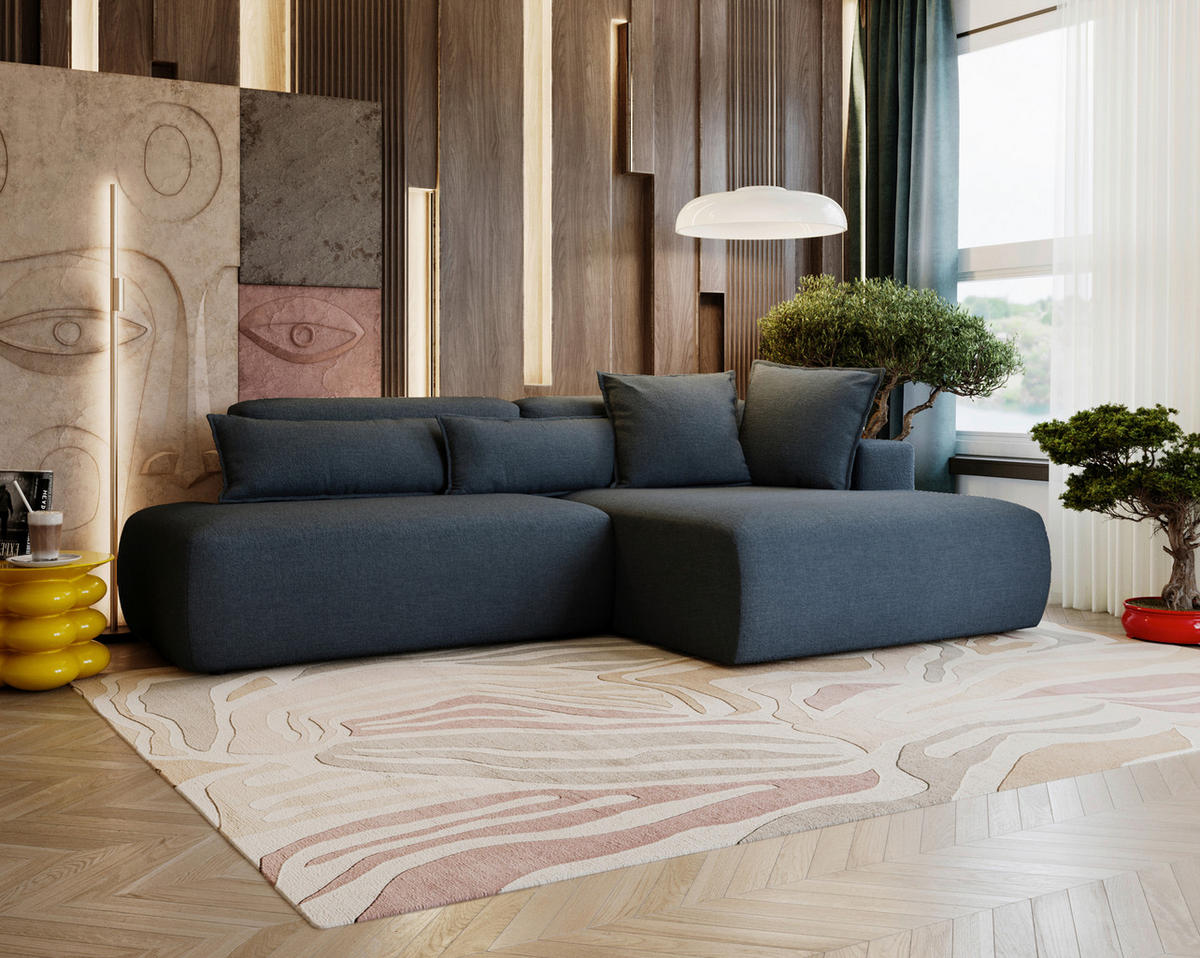 ECKSOFA ARTE Dunkelblau Chenille  - Schwarz/Dunkelblau, Design, Kunststoff/Textil (284/160cm) - Livetastic