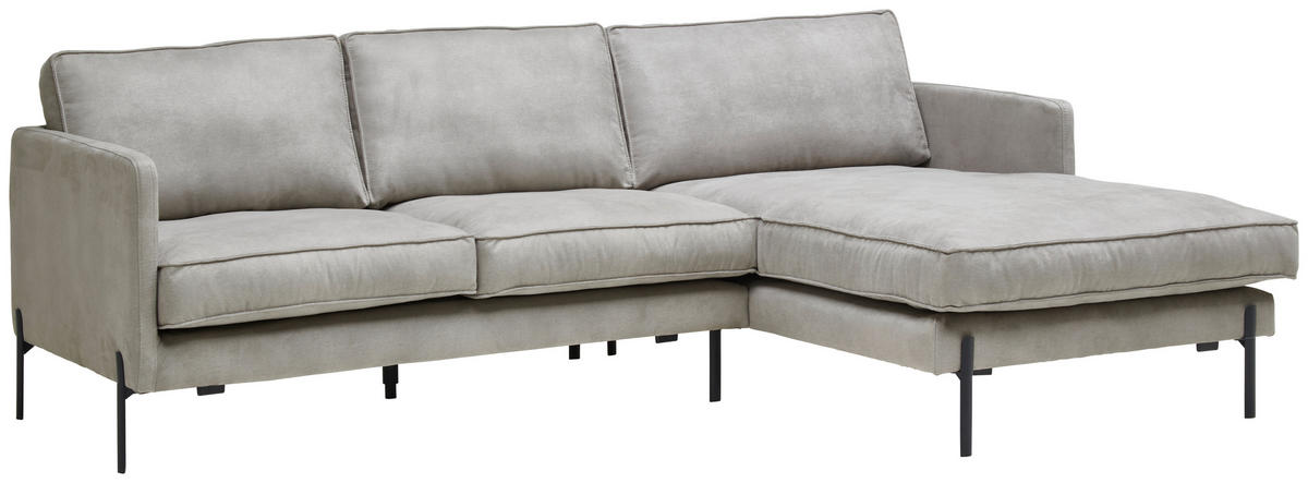 ECKSOFA in Flachgewebe Hellgrau  - Hellgrau/Schwarz, Trend, Textil/Metall (232/154cm) - Livetastic