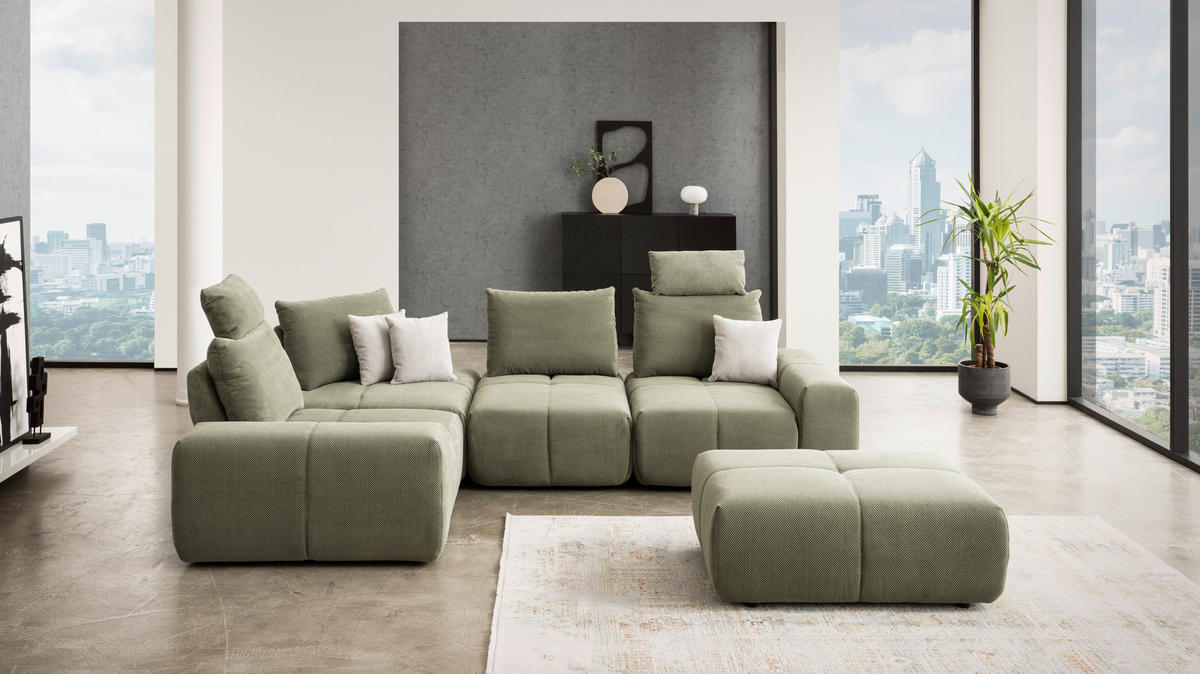 SEDACÍ SOUPRAVA, textil, olivově zelená - černá/olivově zelená, Design, textil/plast (236/94/326cm) - Xora