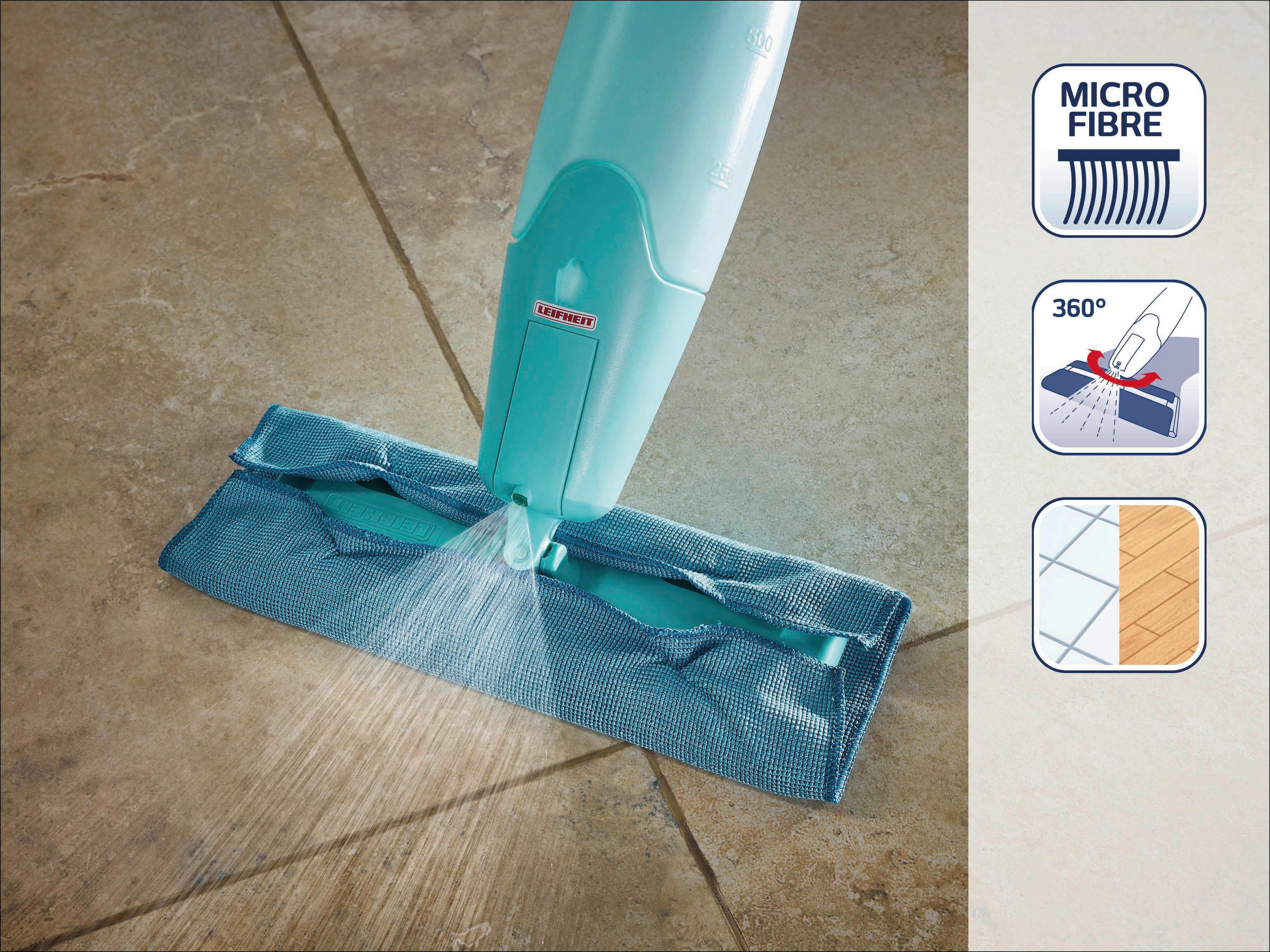 Sprühwischer Pico Spray S  - Türkis/Weiß, Basics, Kunststoff/Textil (27/10,5/120cm) - Leifheit