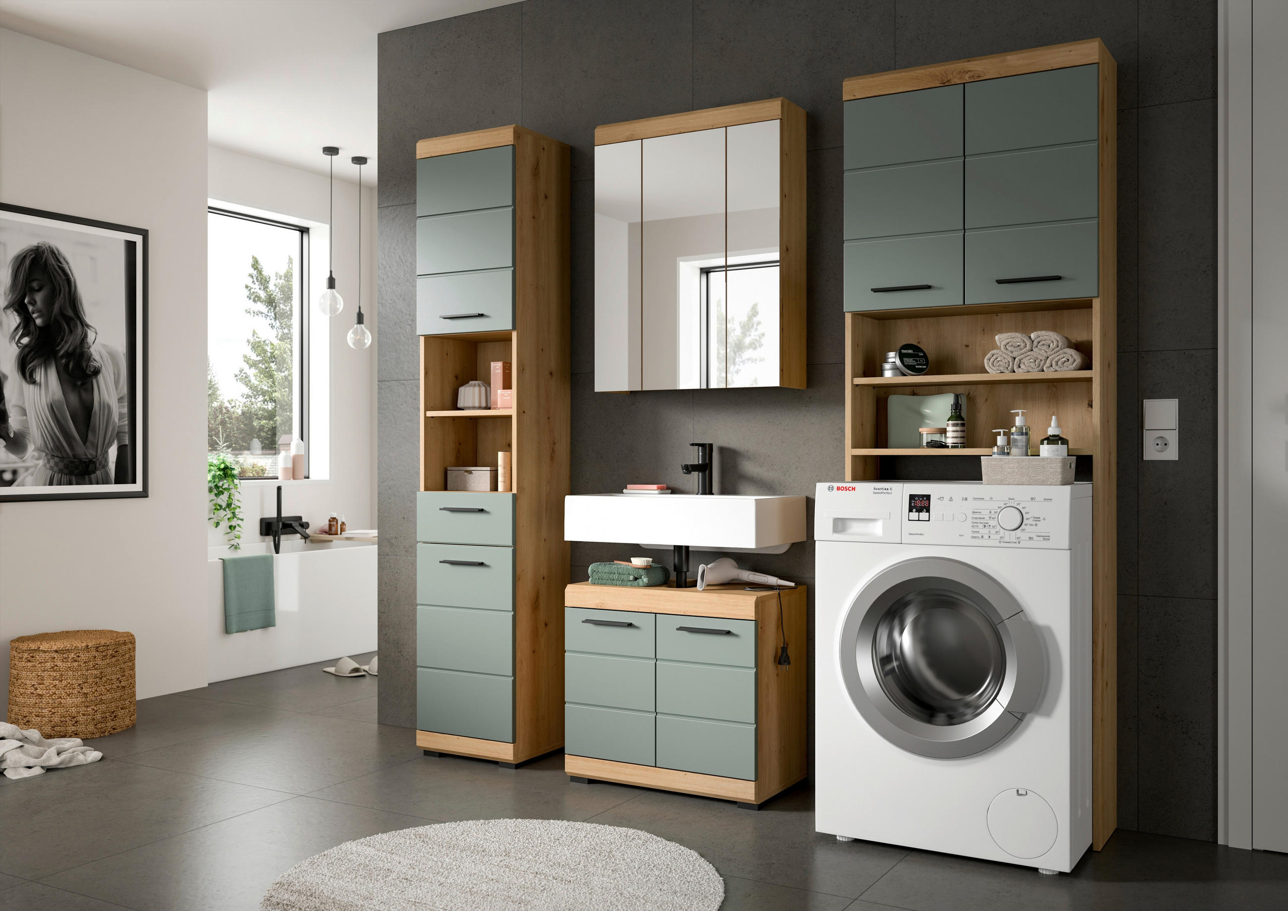 MID.YOU KOUPELNA dub artisan, šedozelená