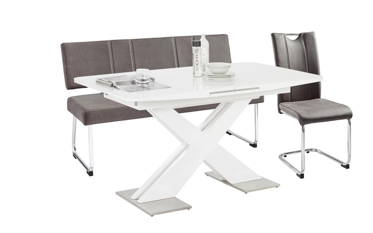 ÉTKEZŐASZTAL - magasfényű fehér/fehér, Design, faalapú anyag/Üveg (140-175/85/76cm) - Hom`in