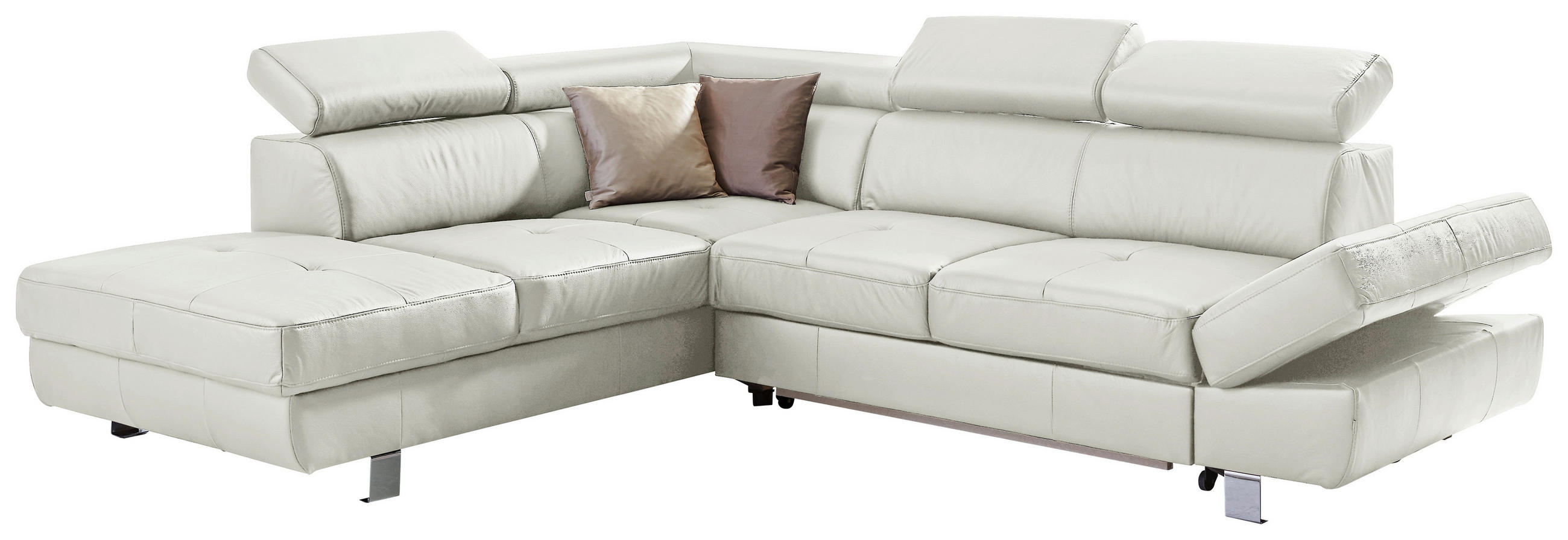 Ecksofa inkl. Funktion Grau Kombination Echtleder/Lederlook Lederlook Schlaffunktion, Armteilverstellung, Kopfteilverstellung  - Chromfarben/Grau, Design, Leder/Textil (212/265cm) - Stylife