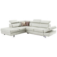 ECKSOFA Lederlook Kombination Echtleder/Lederlook Grau  - Chromfarben/Grau, Design, Leder/Textil (212/265cm) - Stylife