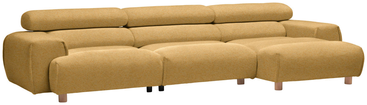 ECKSOFA in Velours Currygelb  - Currygelb/Buchefarben, Design, Holz/Textil (329/150cm) - Lomoco