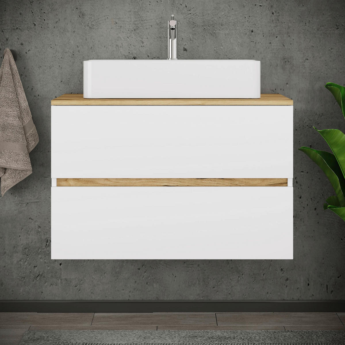 BADRUM  - vit/honungsek, Trend, trämaterial/keramik (80/64/51cm) - MID.YOU