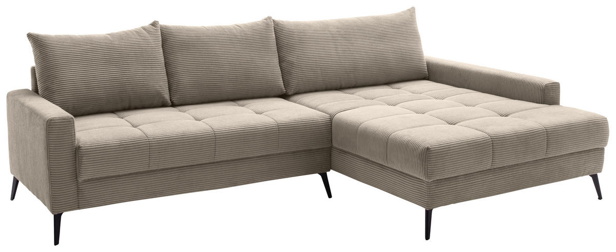 ECKSOFA Taupe Cord  - Taupe/Schwarz, KONVENTIONELL, Textil/Metall (280/173cm) - Hom`in