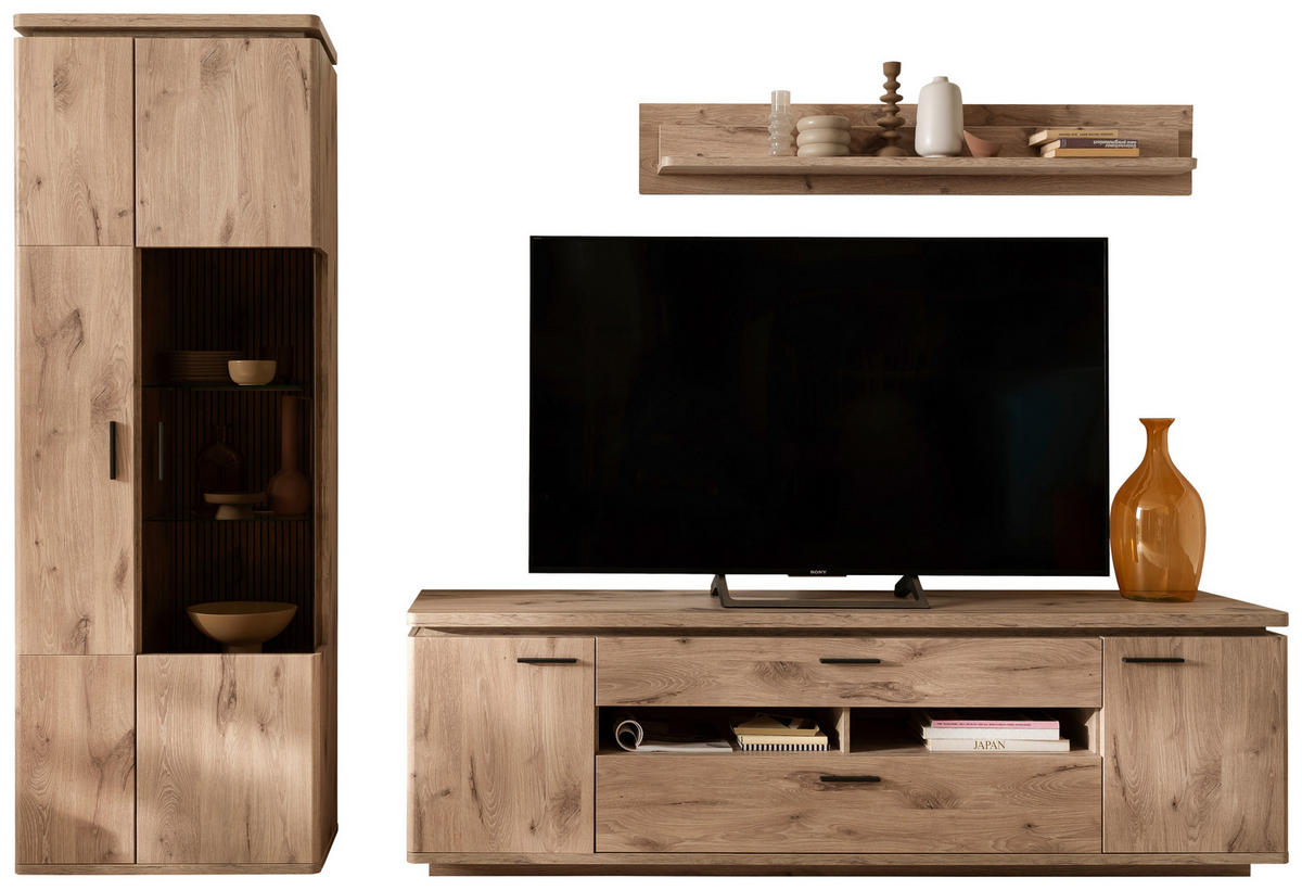 WOHNWAND 3-teilig  in Eichefarben  295/208/50 cm  - Eichefarben/Anthrazit, KONVENTIONELL, Glas/Holzwerkstoff (295/208/50cm) - Cantus