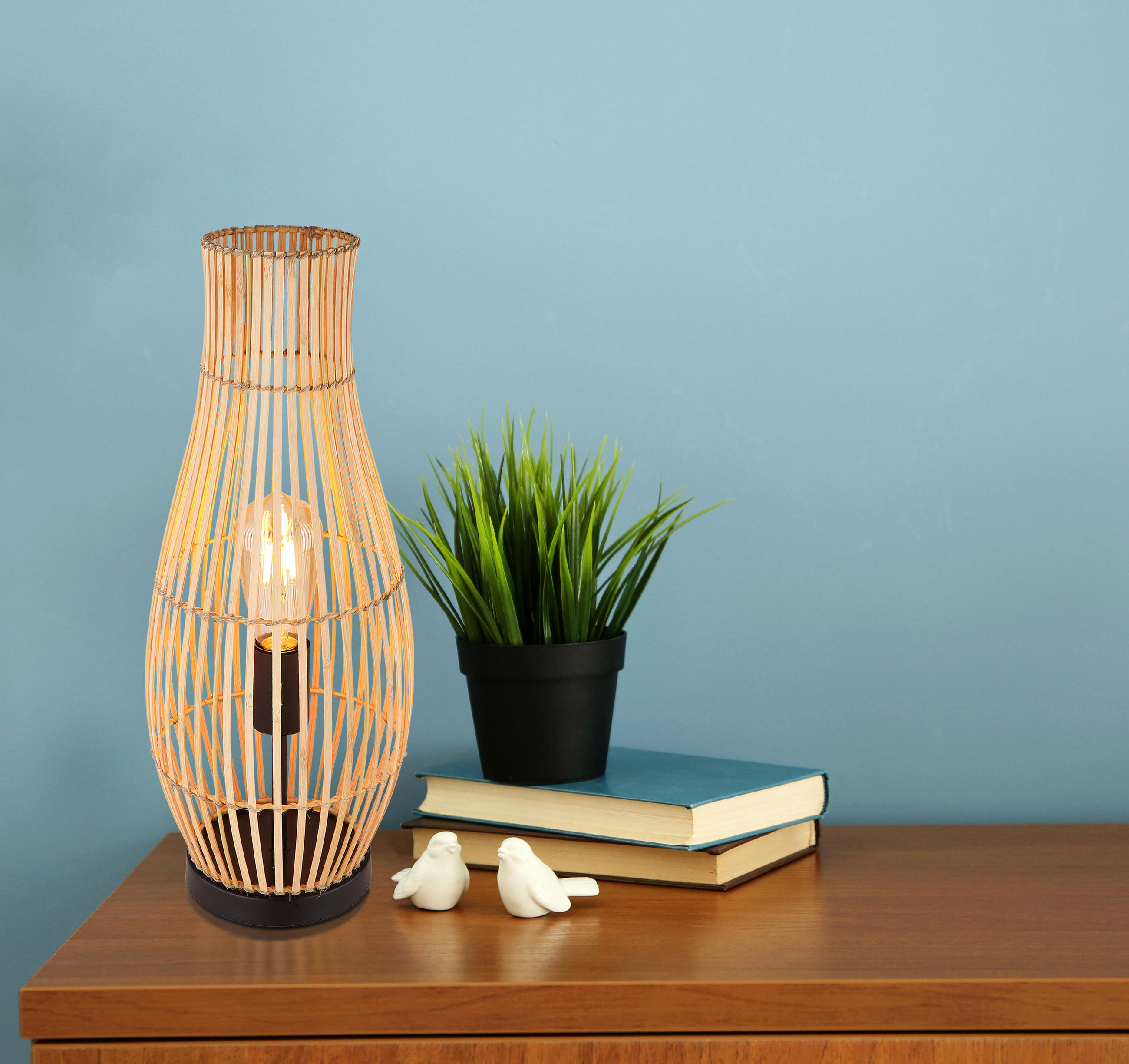 BORDSLAMPA 19,5/47,5 cm   - brun/svart, Basics, metall/naturmaterial (19,5/47,5cm) - Globo