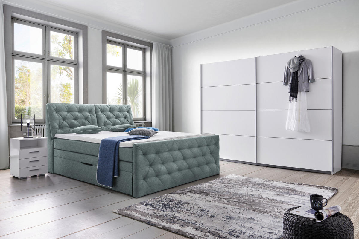 BOXSPRINGBETT 180/200 cm  in Mintgrün  - Schwarz/Mintgrün, KONVENTIONELL, Kunststoff/Textil (180/200cm) - Carryhome