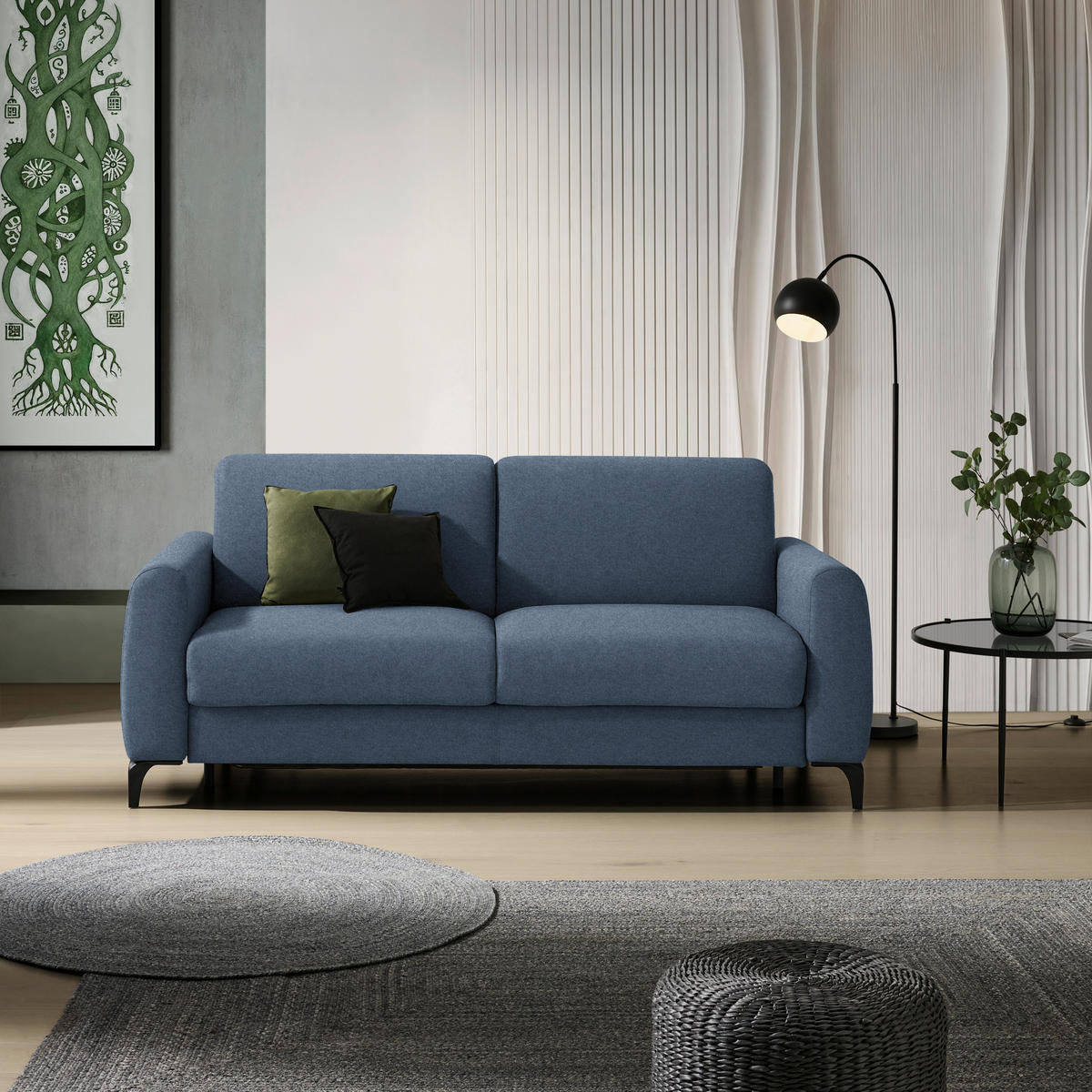 SCHLAFSOFA Flachgewebe Blaugrau  - Blaugrau/Schwarz, Konventionell, Holz/Textil (203/88/102cm) - Novel
