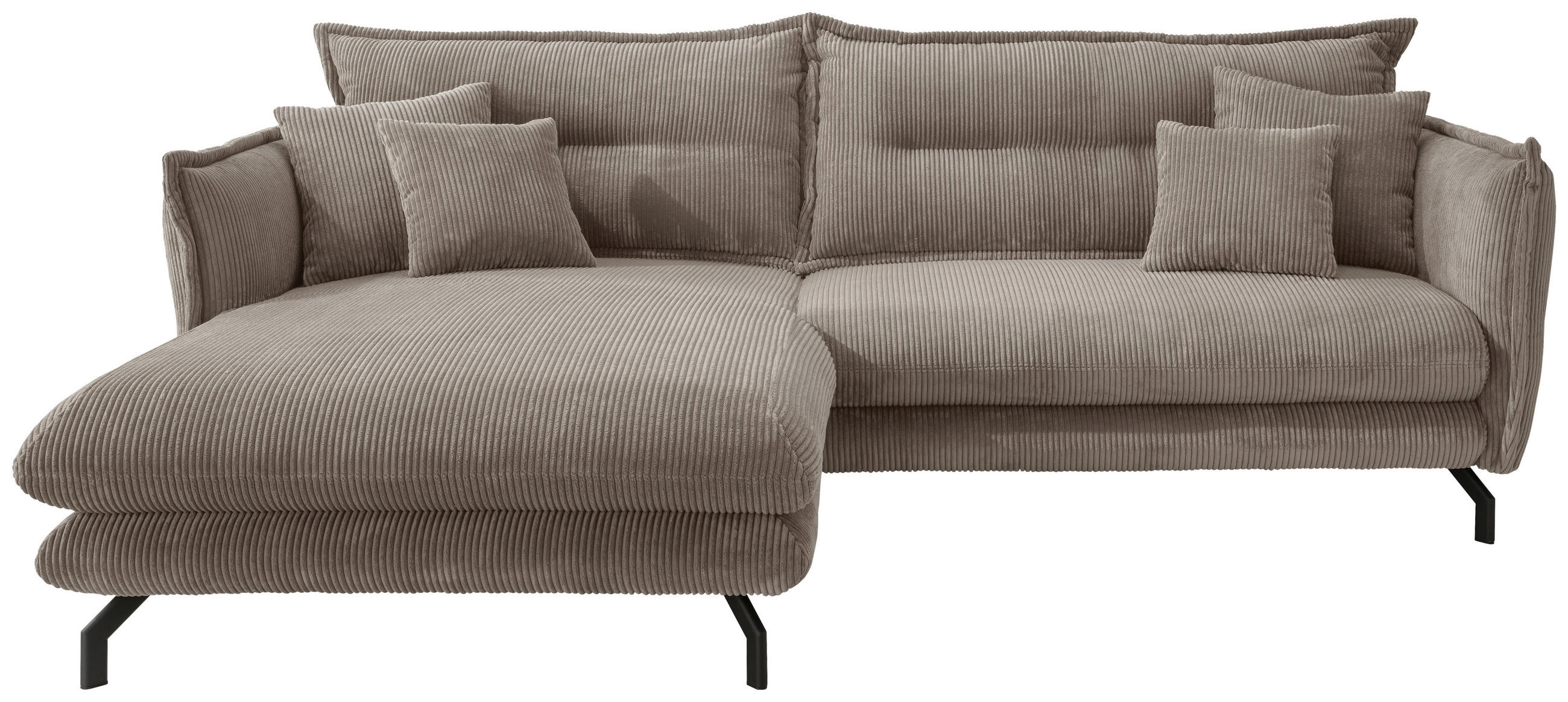 ECKSOFA in Cord Graubraun  - Graubraun/Schwarz, Modern, Textil/Metall (180/255cm) - Livetastic
