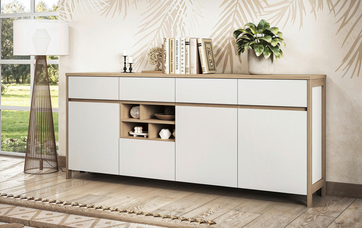 SIDEBOARD  193/85/39 cm 4 Schublade(n)  - Eichefarben/Weiß, Design, Holzwerkstoff (193/85/39cm) - MID.YOU
