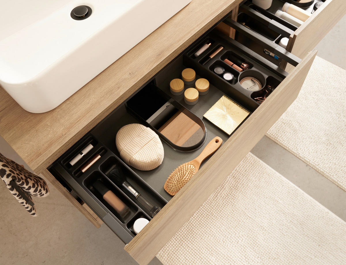 BADEZIMMER 4-teilig  in 152 cm  - Eichefarben/Weiß, Design, Glas/Keramik (152cm) - Musterring