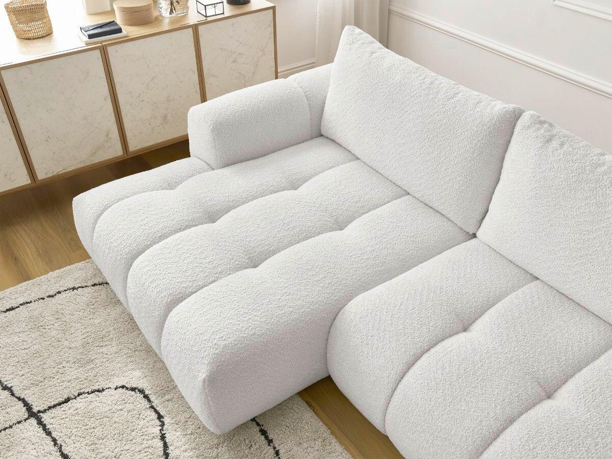 ECKSCHLAFSOFA FUJI Bouclé Weiß  inkl.  - Schwarz/Weiß, MODERN, Kunststoff/Textil (292/160cm)