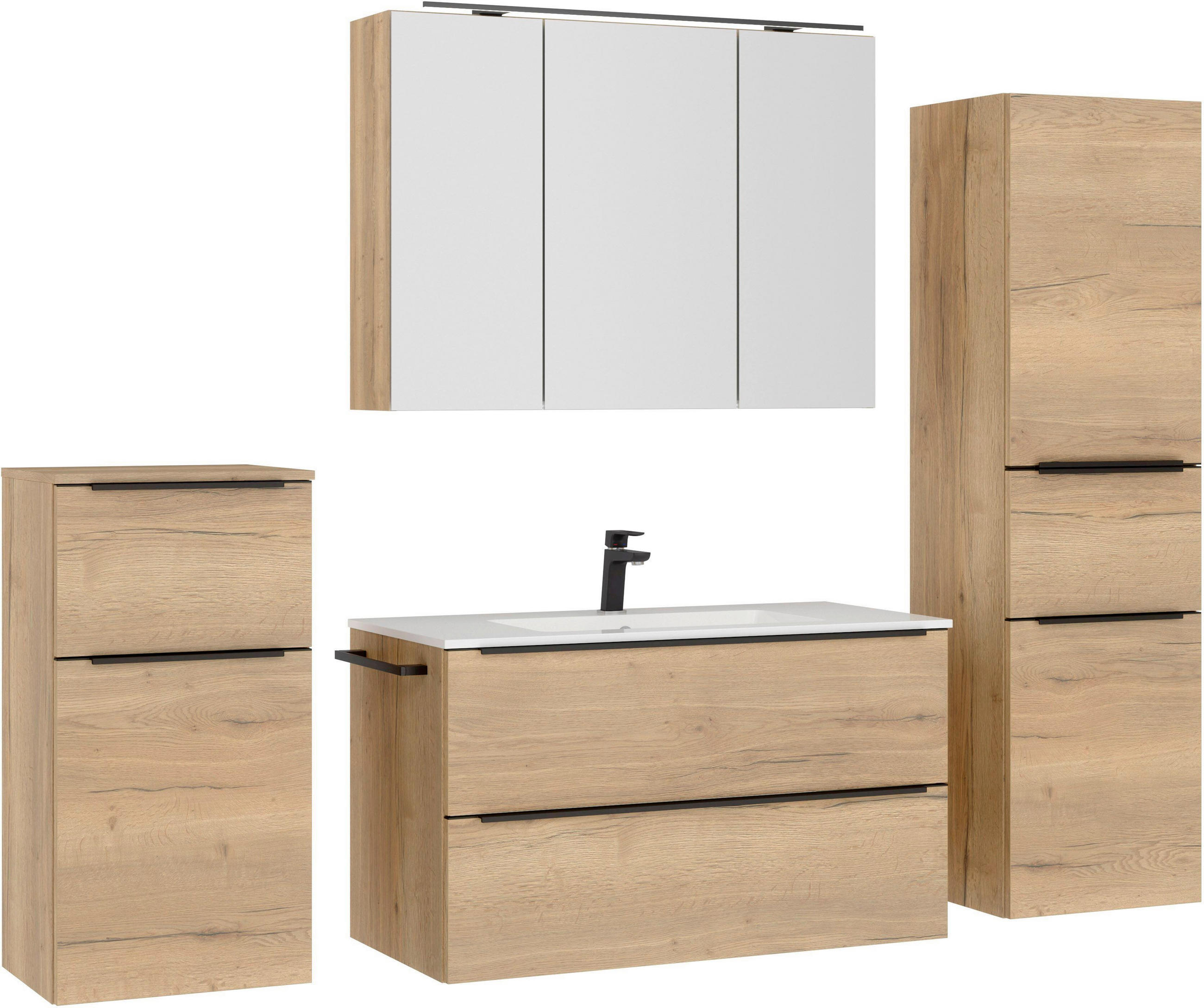 BADEZIMMER 5-teilig  in 191 cm  - Eichefarben/Schwarz, MODERN, Holzwerkstoff/Stein (191cm) - Nobilia