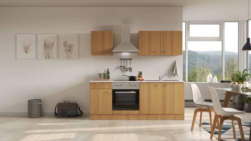 KÜCHENBLOCK 210 cm   in Buchefarben  - Edelstahlfarben/Beige, MODERN, Holzwerkstoff/Kunststoff (210cm) - FlexWell