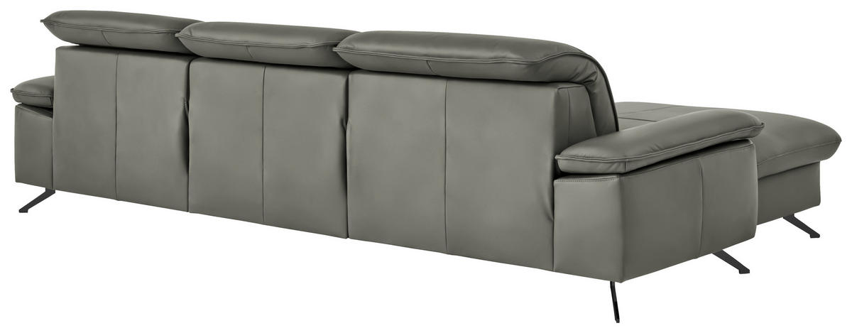 ECKSOFA  Echtleder Grau  - Schwarz/Grau, Design, Leder/Metall (169/307cm) - Beldomo Premium