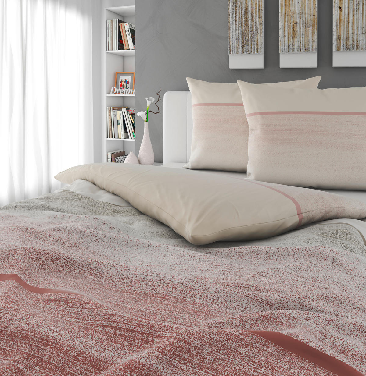 Lenjerie De Pat 220/200 cm  - roz deschis, Konventionell, textil (220/200cm) - Novel