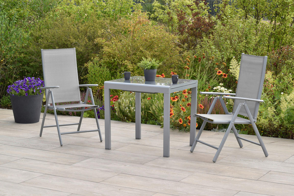 GARTENSET 3-teilig Aluminium  - Silberfarben/Braun, MODERN, Kunststoff/Metall - Gardenson