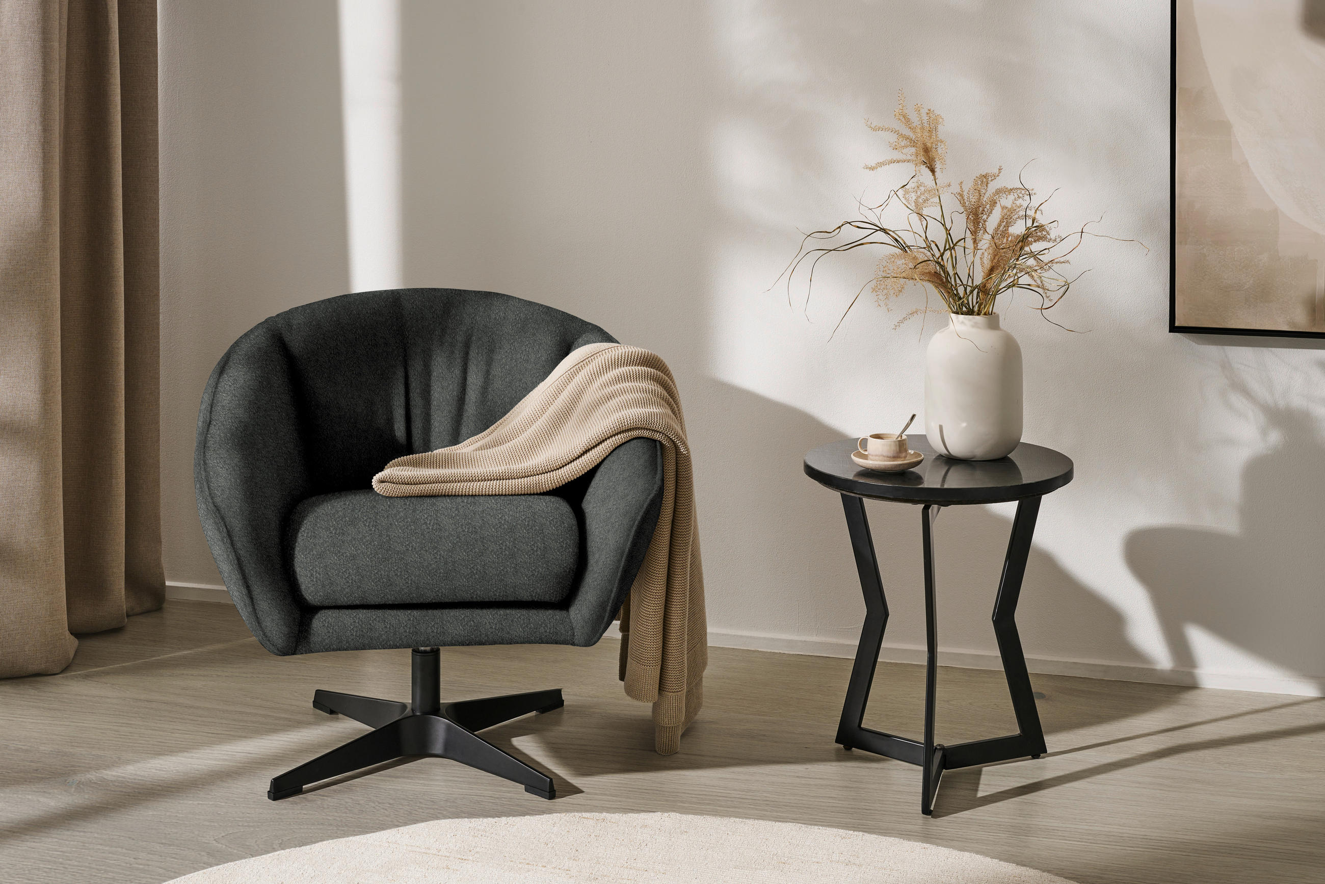 SESSEL in Chenille Anthrazit  - Anthrazit/Schwarz, Design, Textil/Metall (80/78/80cm) - Stylife