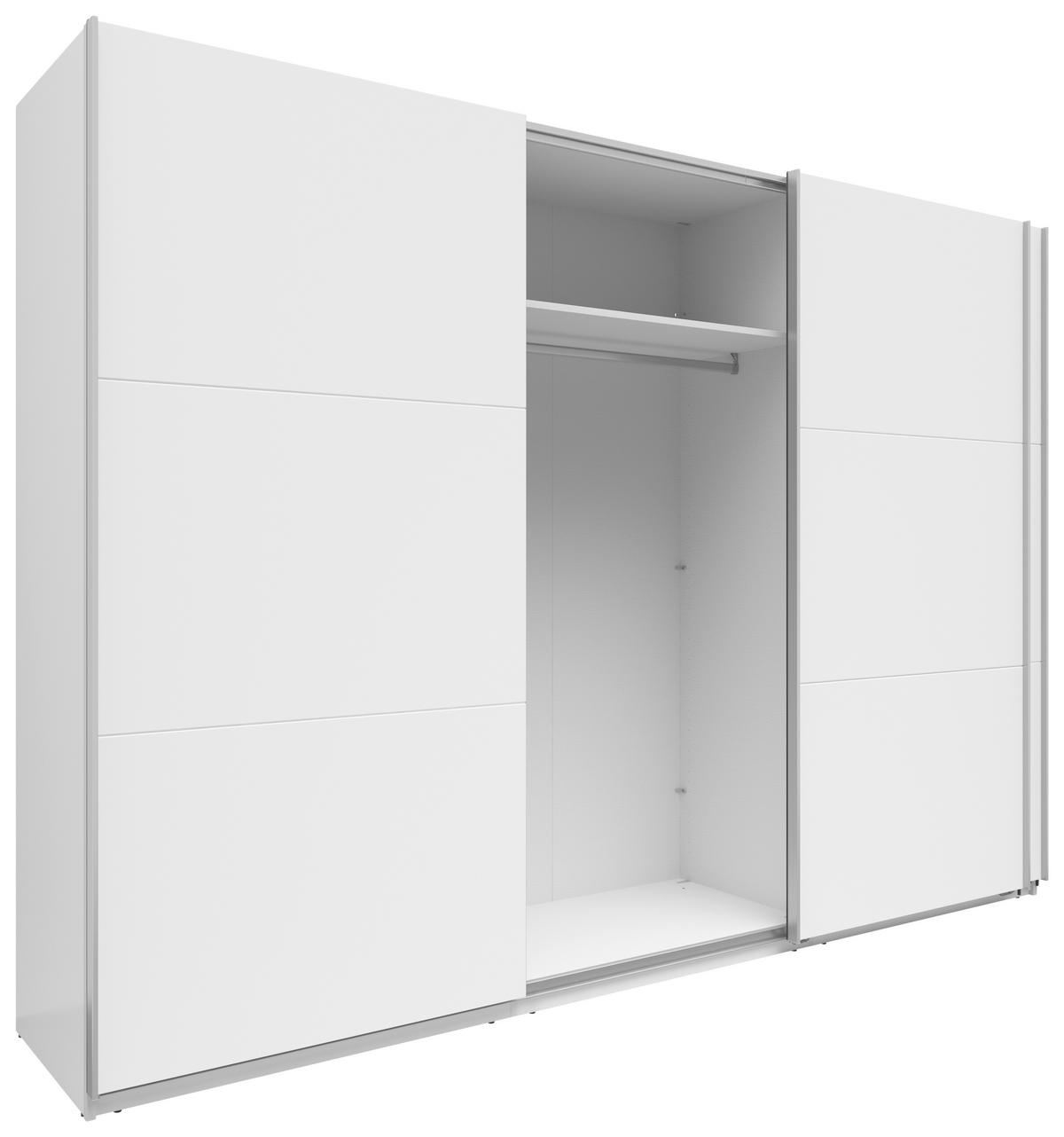 SCHWEBETÜRENSCHRANK 300/216/64 cm 3-türig Weiß  - Silberfarben/Weiß, Basics, Holzwerkstoff/Metall (300/216/64cm) - Boxxx