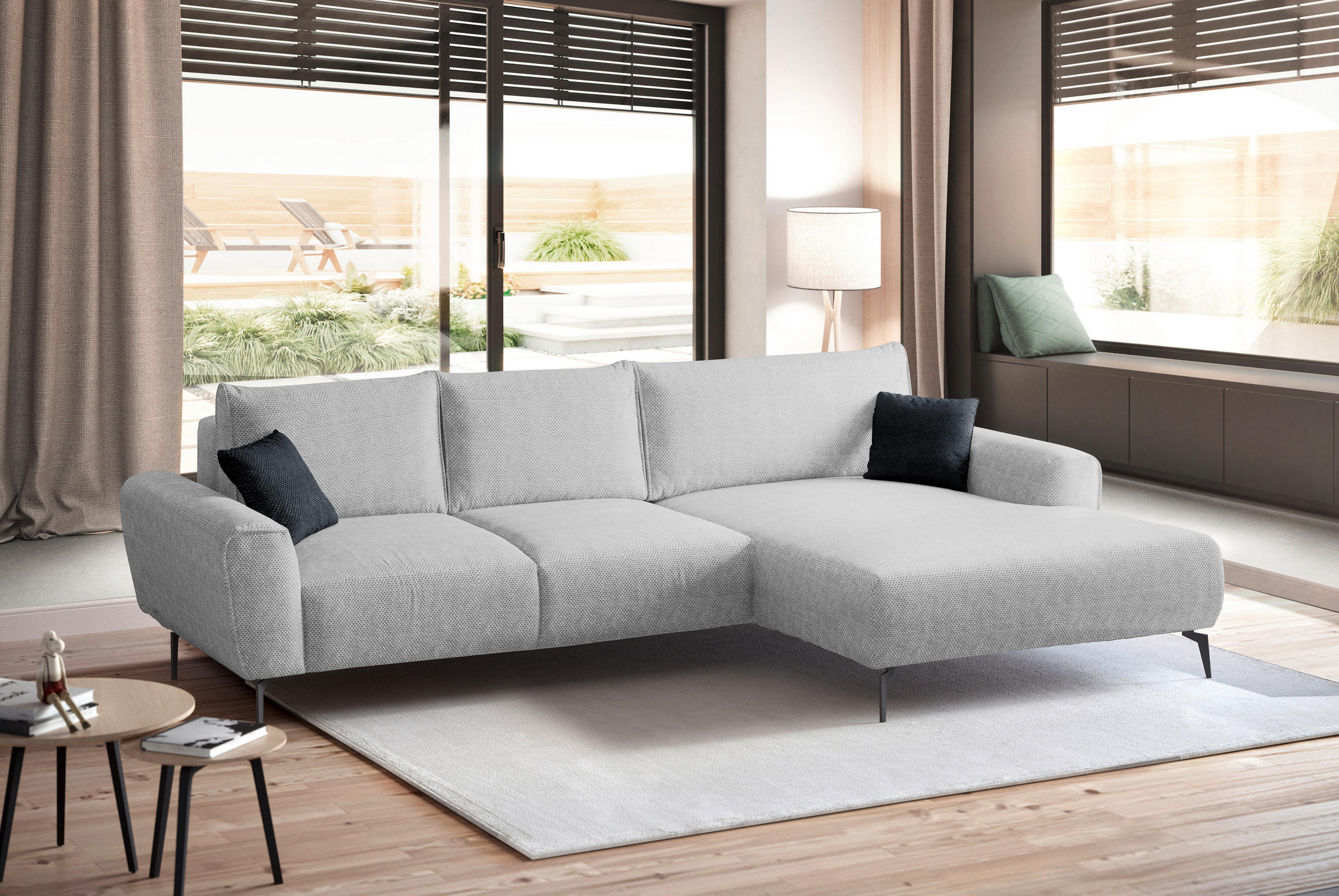 ECKSOFA in Webstoff Ecru  - Ecru/Schwarz, Design, Textil/Metall (272/170cm) - Welnova