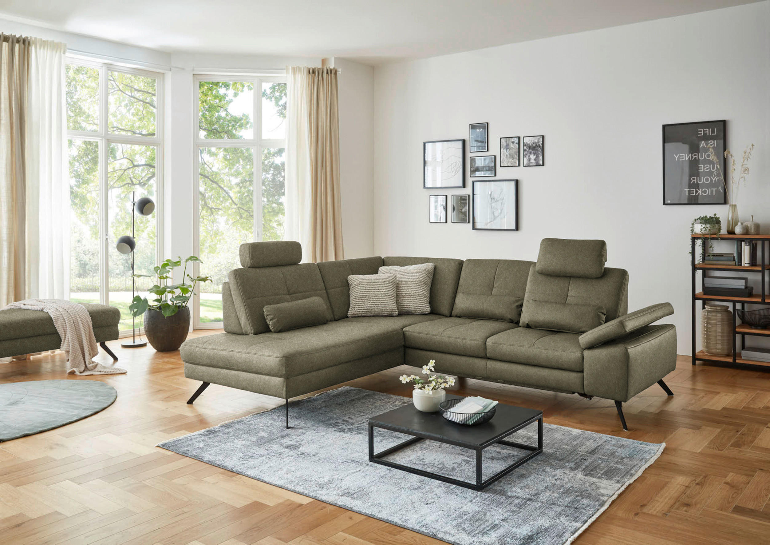 ECKSOFA in Lederlook, Mikrofaser Grün  - Schwarz/Grün, Design, Textil/Metall (194/261cm) - Beldomo System
