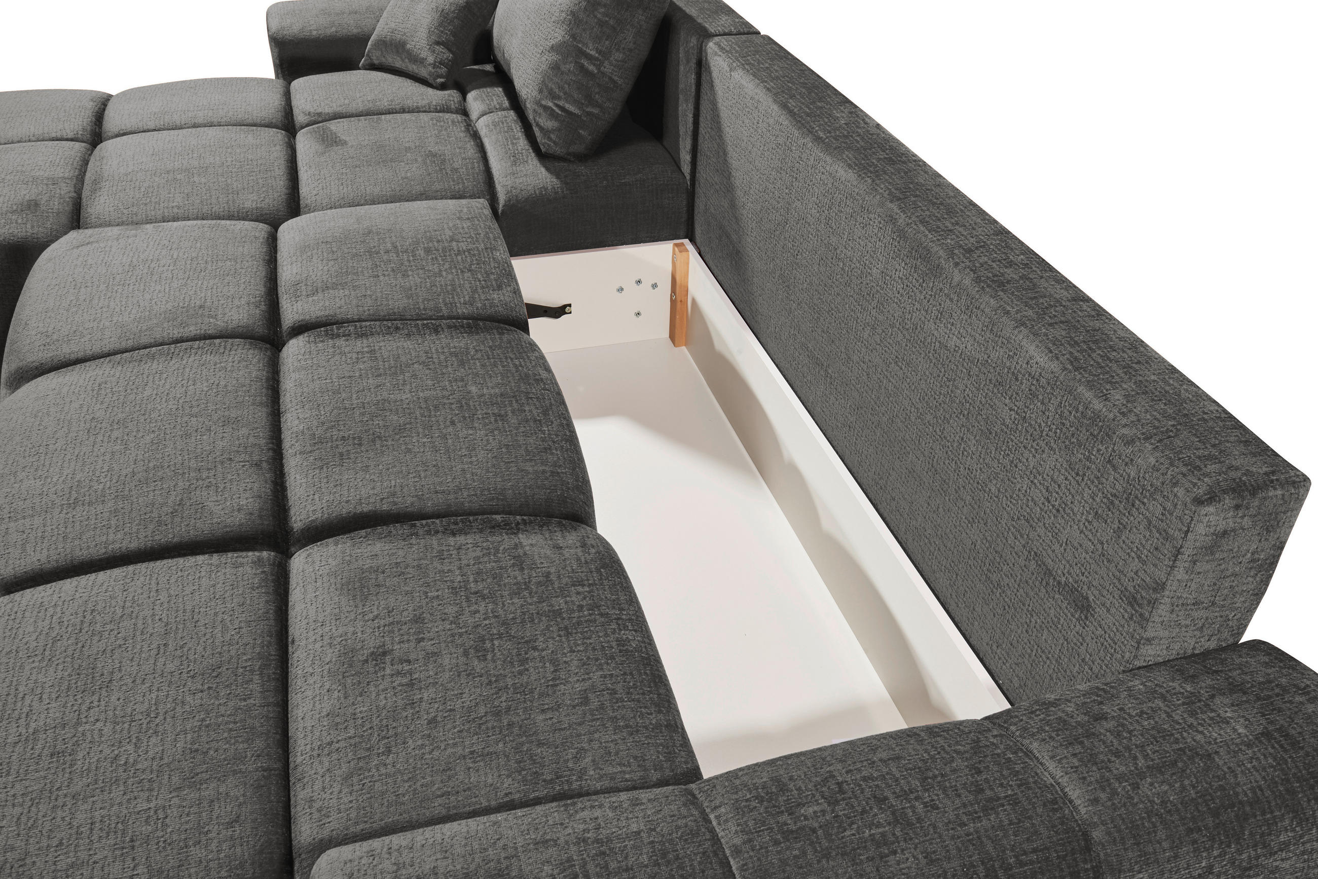 HÖRNBÄDDSOFFA 3-sits i chenille grafitfärgad  - grafitfärgad/svart, Basics, textil/plast (294/183cm) - Livetastic