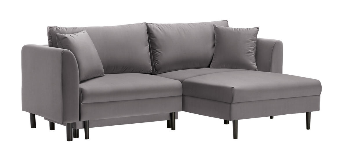 ECKSOFA Grau Velours  - Schwarz/Grau, Design, Holz/Textil (235/165cm) - Ti'me