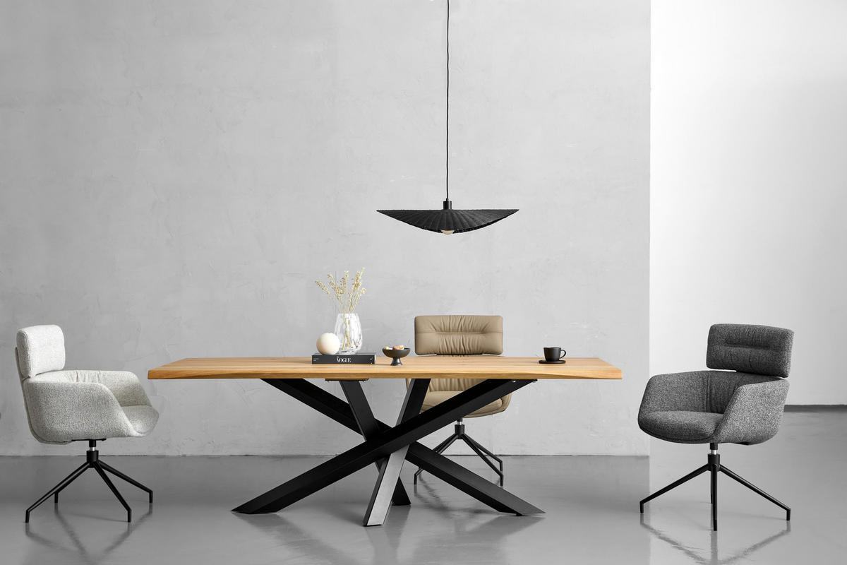 ESSTISCH Wildeiche massiv rechteckig Schwarz, Eichefarben  - Eichefarben/Schwarz, LIFESTYLE, Holz/Metall (220/100/75cm) - Linea Natura