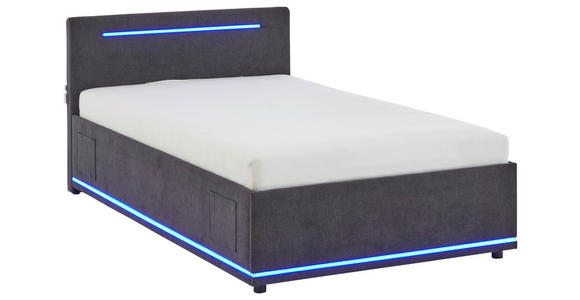 POLSTERBETT 140/200 cm,  in Graphitfarben, Beleuchtung,  - Graphitfarben, Design, Kunststoff/Textil (140/200cm) - Xora