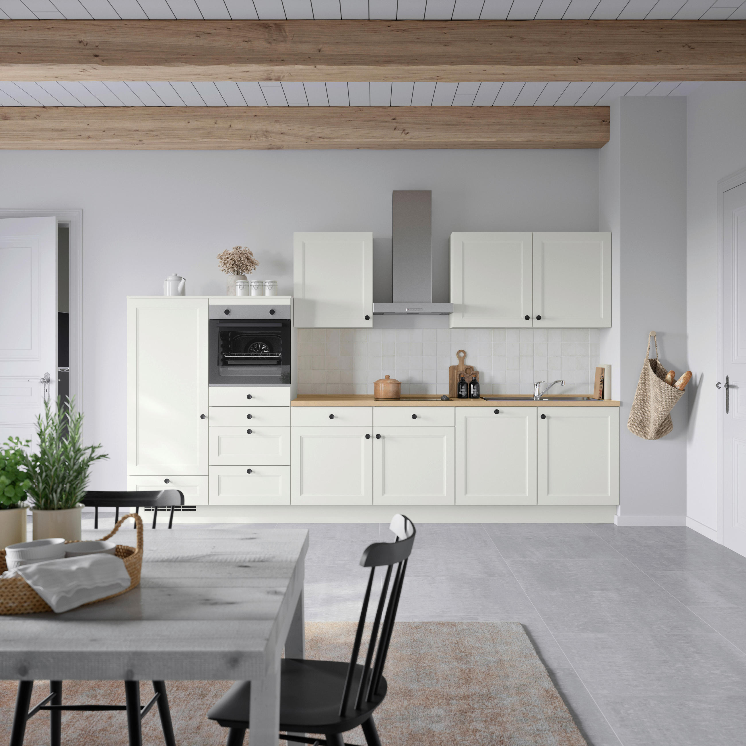 KÜCHENBLOCK 360 cm   in Weiß, Eichefarben  - Eichefarben/Schwarz, MODERN, Holzwerkstoff/Metall (360cm) - Nobilia