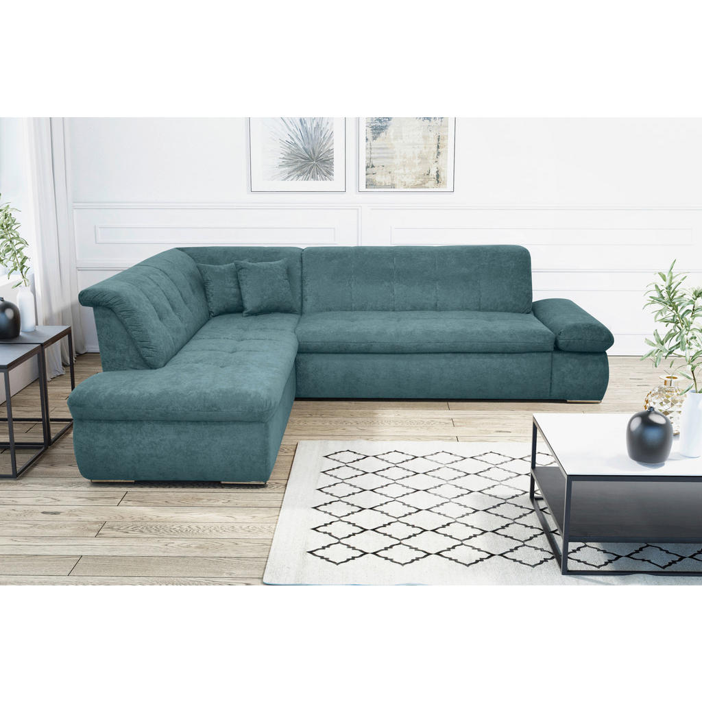 Thumbnail - Mid.you Ecksofa, Petrol, Textil, Uni, 3-Sitzer, L-Form, 273x216 cm, Made in Europe, FSC Mix, Rücken echt, Wohnzimmer, So...
