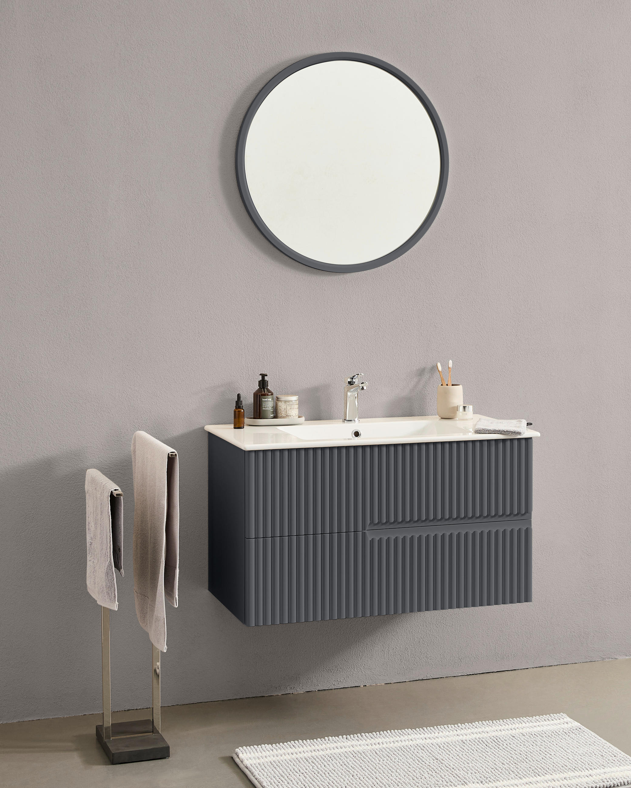 BADEZIMMER 3-teilig  in  - Weiß Hochglanz/Anthrazit, MODERN, Keramik/Holzwerkstoff (91/126/51cm) - MID.YOU