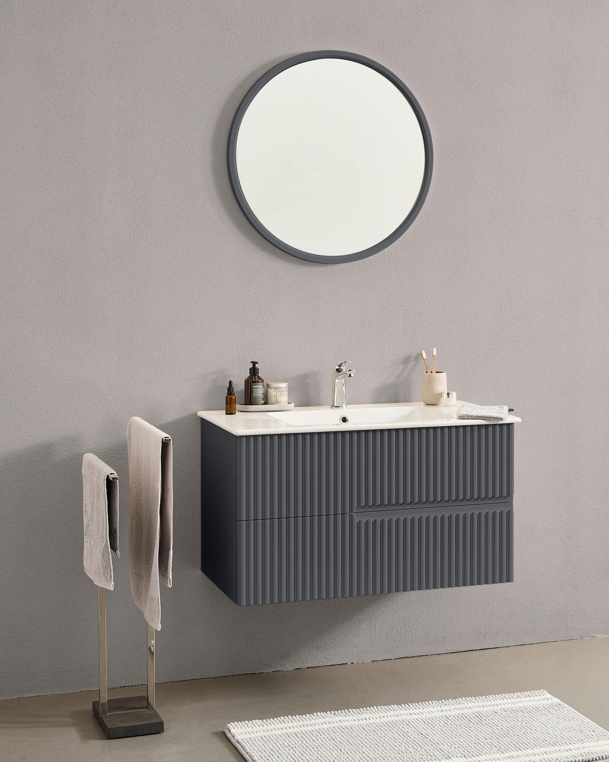 BADEZIMMER 3-teilig  in  - Weiß Hochglanz/Anthrazit, MODERN, Keramik/Holzwerkstoff (91/126/51cm) - MID.YOU