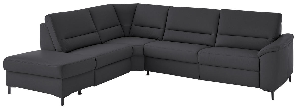 ECKSOFA Echtleder Anthrazit  - Anthrazit/Schwarz, Konventionell, Leder/Metall (249/290cm) - Beldomo Premium