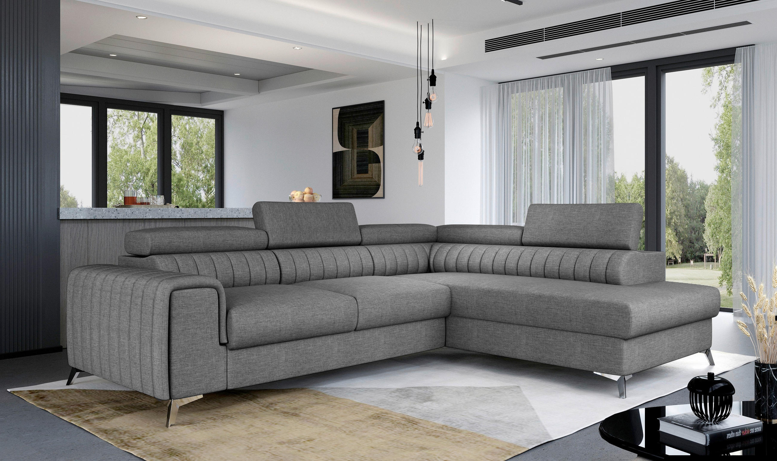 ECKSOFA Grau Webstoff  - Silberfarben/Grau, Design, Textil/Metall (278/205cm) - MID.YOU