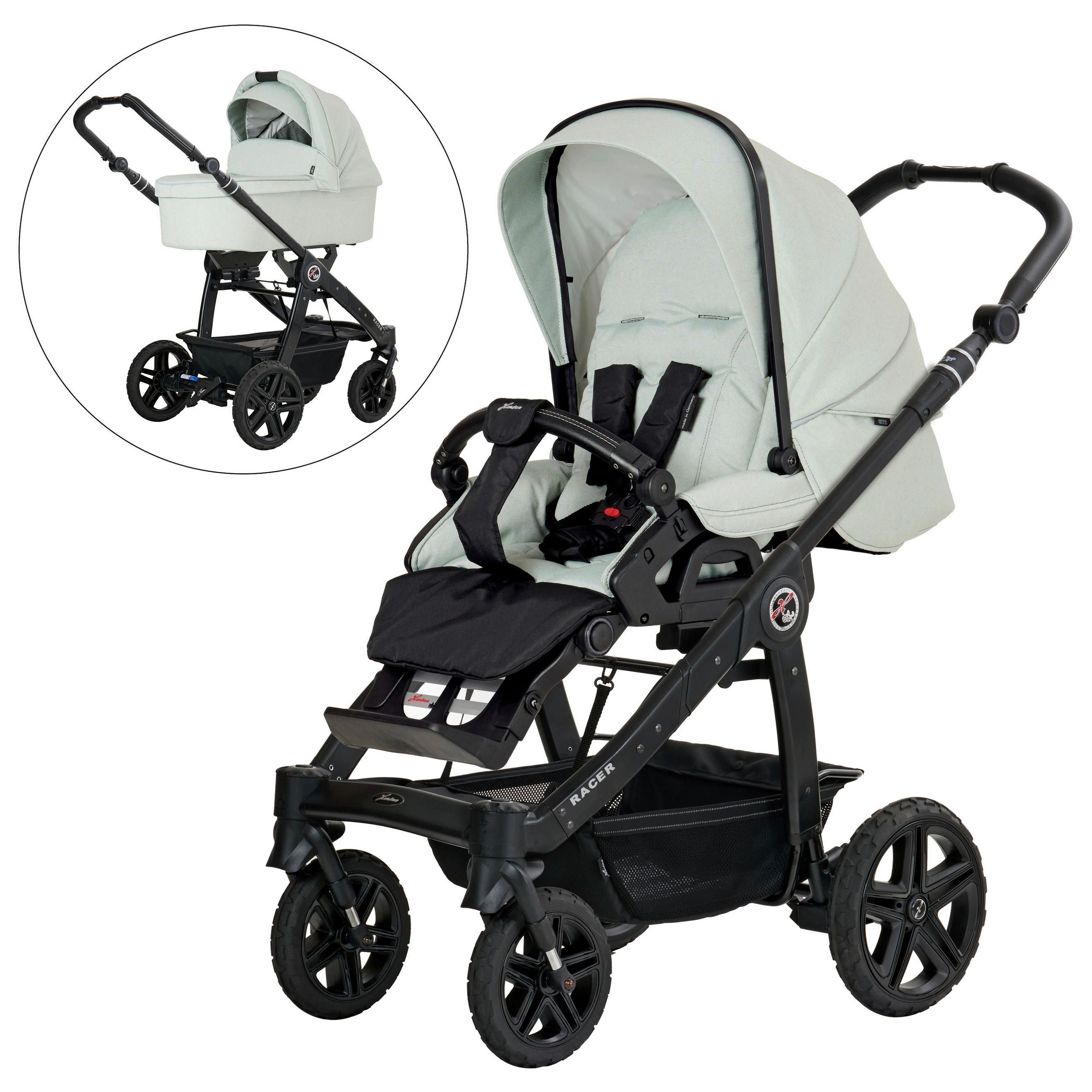 KINDERWAGENSET RACER GTS  - Salbeigrün/Cappuccino, Basics, Textil/Metall (59/113/101cm) - Hartan
