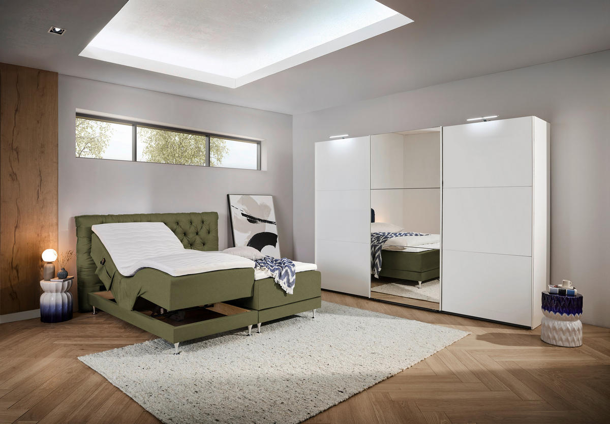 BOXSPRINGBETT 160/200 cm  in Olivgrün  - Blau/Silberfarben, Basics, Holzwerkstoff/Textil (160/200cm) - Welnova