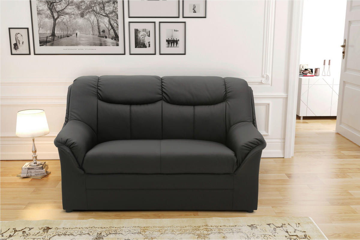 2-SITZER-SOFA BERLIN FK Lederlook Schwarz  - Schwarz, KONVENTIONELL, Kunststoff/Textil (143/89/90cm) - MID.YOU