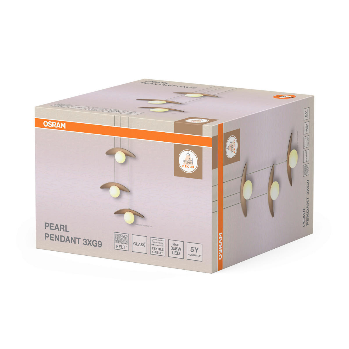 HÄNGELEUCHTE 34,5/33,7/150 cm  - Beige, Design, Glas/Textil (34,5/33,7/150cm) - Osram