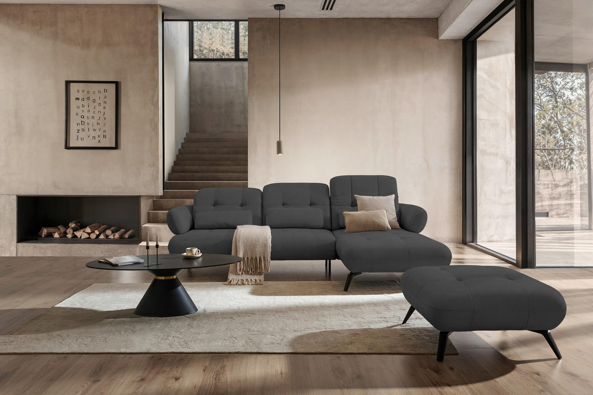ECKSOFA Flachgewebe Anthrazit  - Anthrazit/Schwarz, Design, Textil/Metall (282/189cm) - Novel